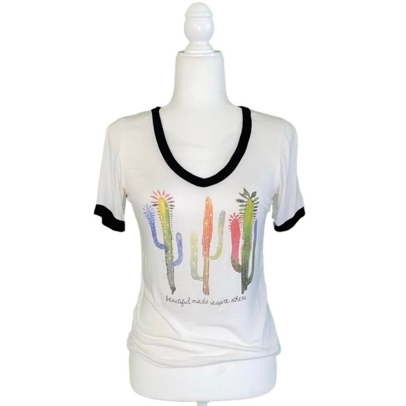 Love Peace & Lazy Days Tops - SHORT-SLEEVE SHIRT W/ CACTUS PRINT & SLOGAN · SIZE M